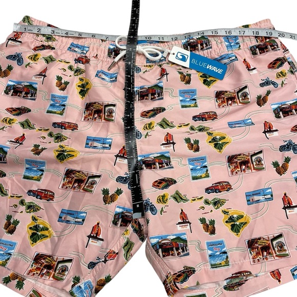Blue Wave Mens 2XL Swim Trunks Shorts Lined Pockets Pink Hawaii Tourist New - Picture 7 of 7